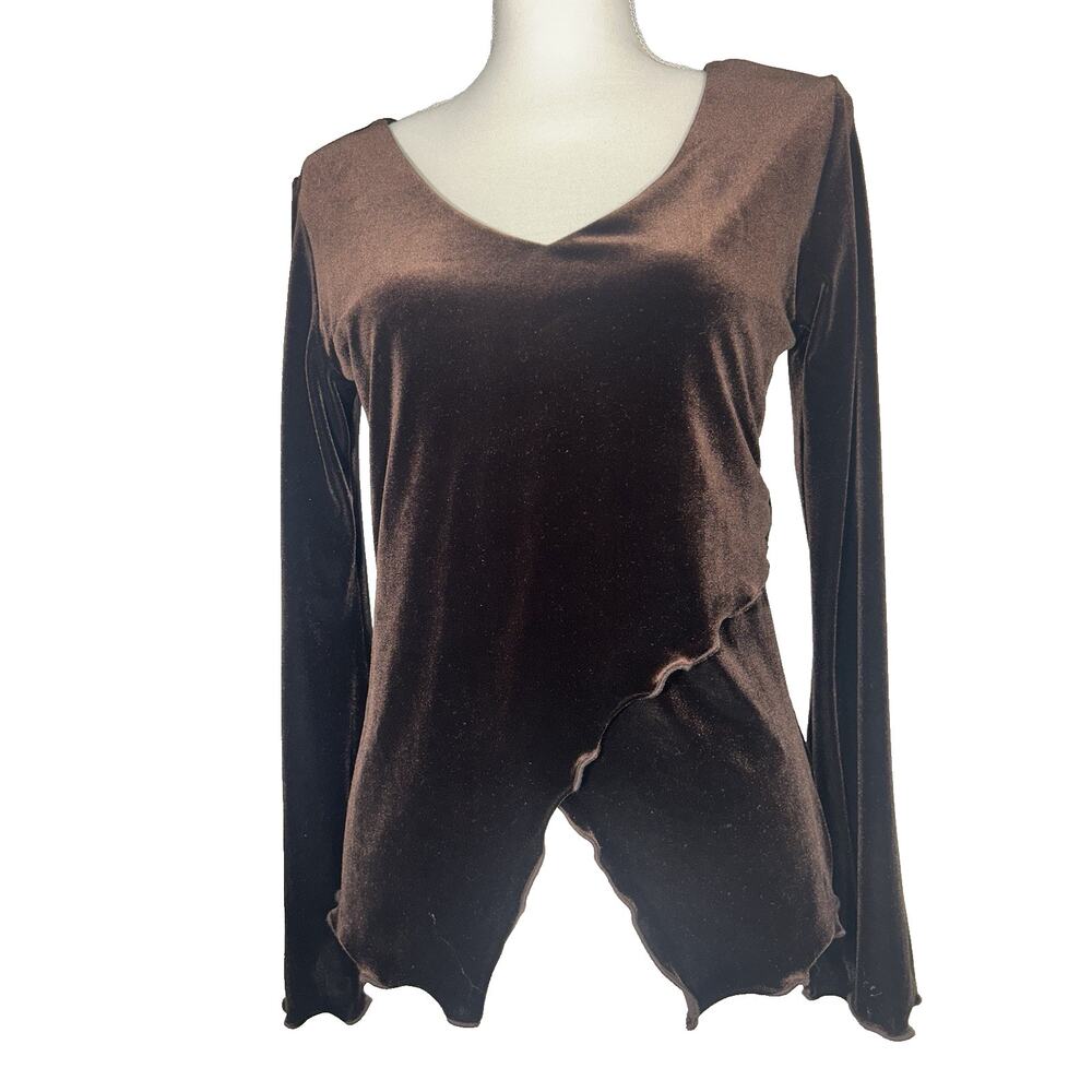Vintage Whimsigoth Y2K Dark Fairy Babydoll Brown Velour Top Bell sleeves SzM‎